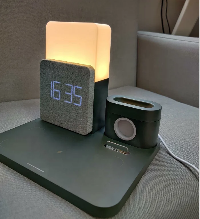 
Multifunctional 3 in 1 mobile phone wireless charger Qi fantasy with led lamp clock wireless dock charger desktop stand holder 