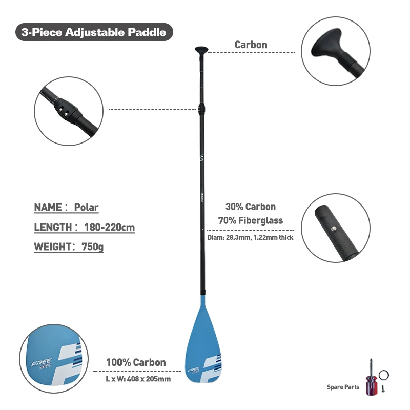 FREESEA  Carbon Fiber Paddle, 3-PCS Adjustable Paddle for Stand up Paddle Board Adjusted from 1.8-2.2m