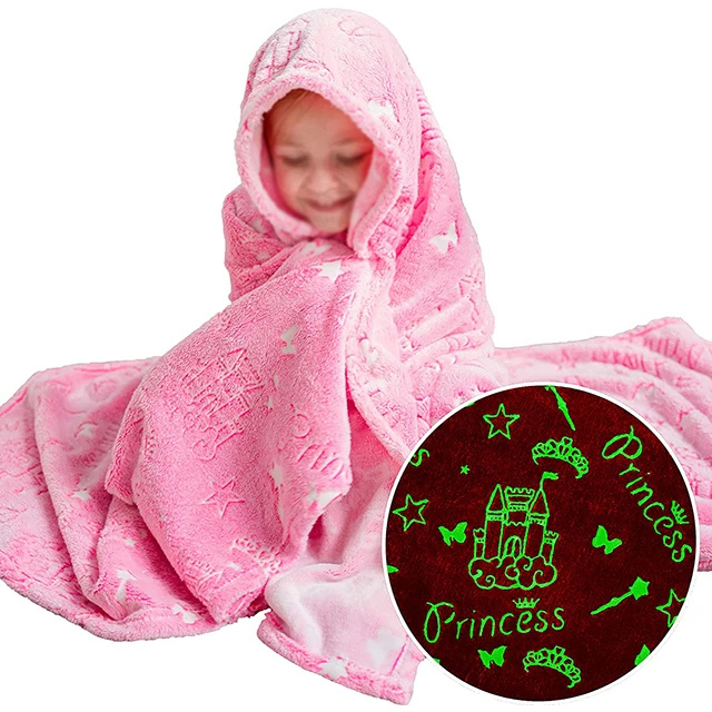 New Print Hot Sale Glow in the Dark and Mat Luminous Fleece Disposable Blanket and Rug for Kids