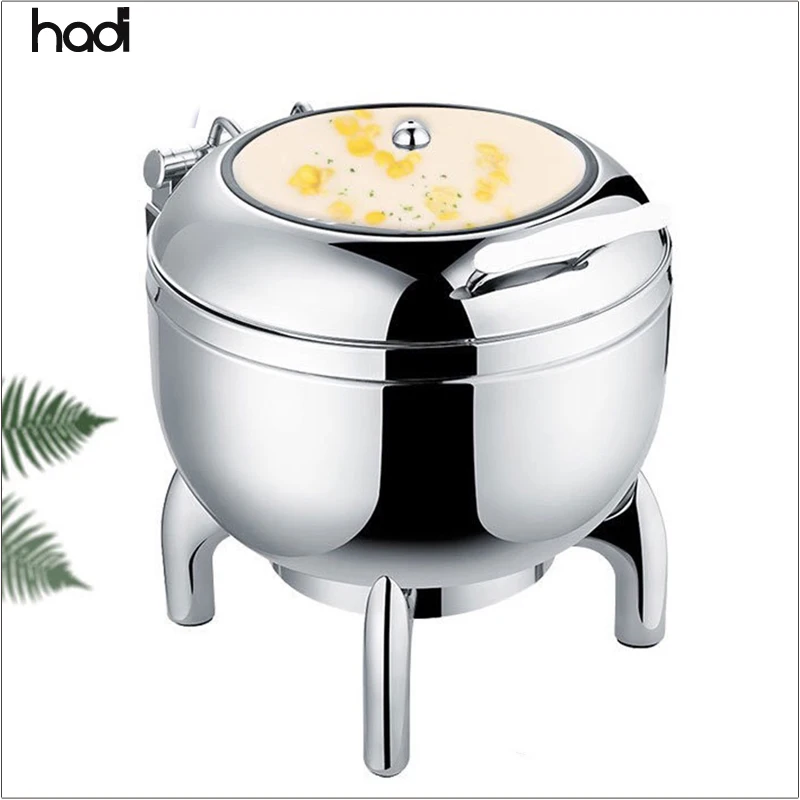 Commercial Catering Deluxe Hydraulic Round Stainless Steel Soup Warmer Station Silver Caffing Dish For Hotels Restaurants