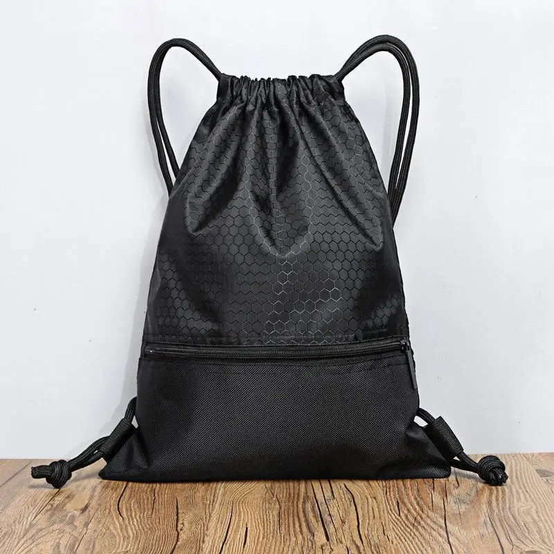 Promotional 500D Polyester Drawstring Bags Reflective Sports Gym Backpack Pull String Backpacks Cinch Tote Bag