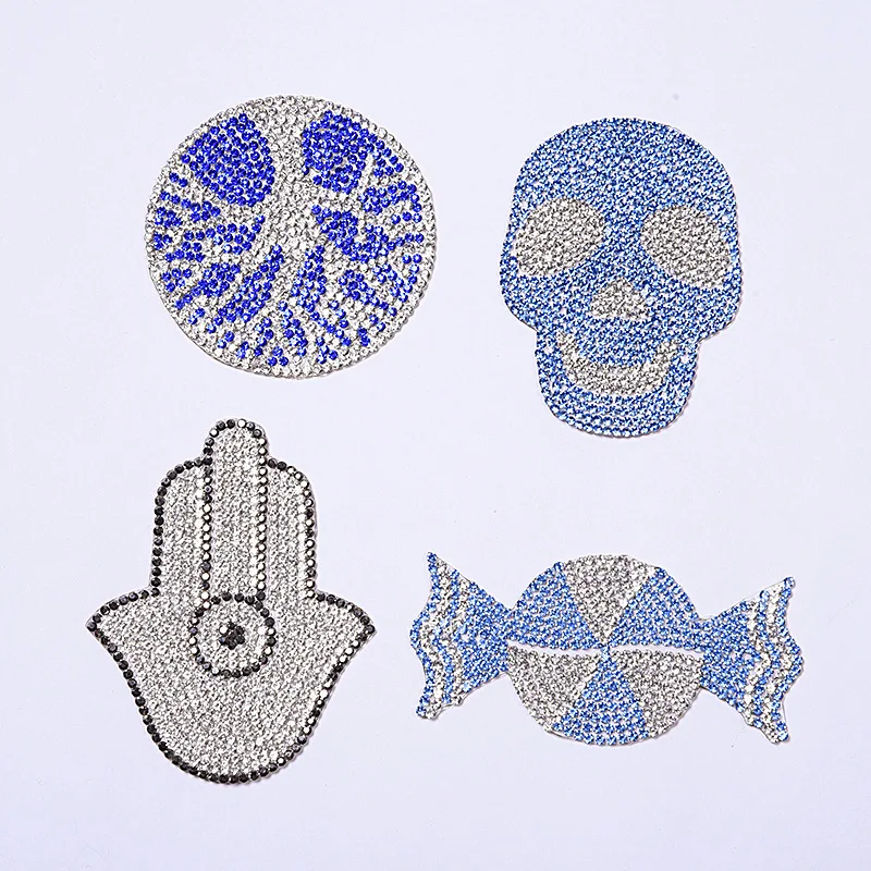 Hot Sale Evil Eye Skull Design Patches Glass Crystal Rhinestones Clothing Appliques for DIY Bags
