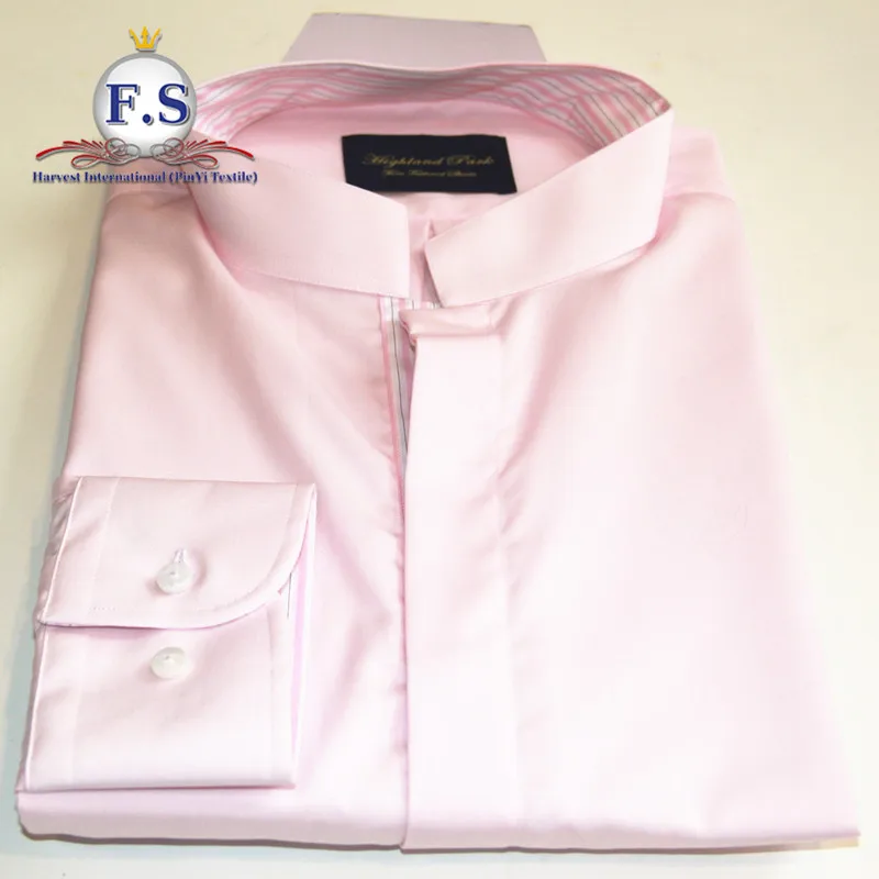 2019 high end bespoke shirt pink mandarin collar dress shirt