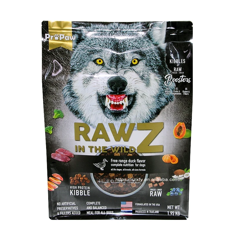 Large Flat Bottom Pet Food Packaging Plastic Bag For Dog Food