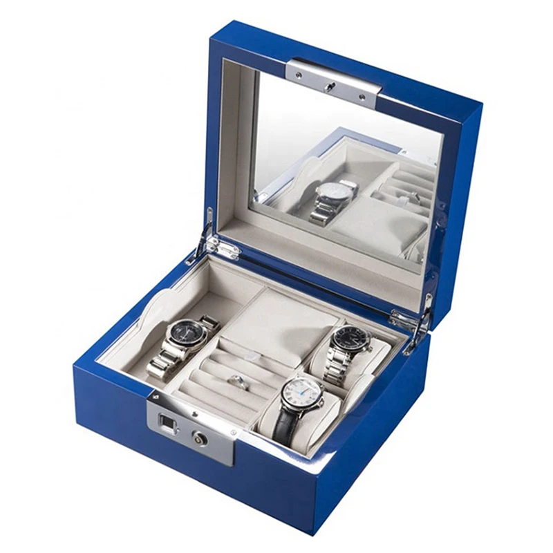 Высококачественный синий 3 слота для карт безопасный контейнер хранения роскошная упаковочная коробка часов