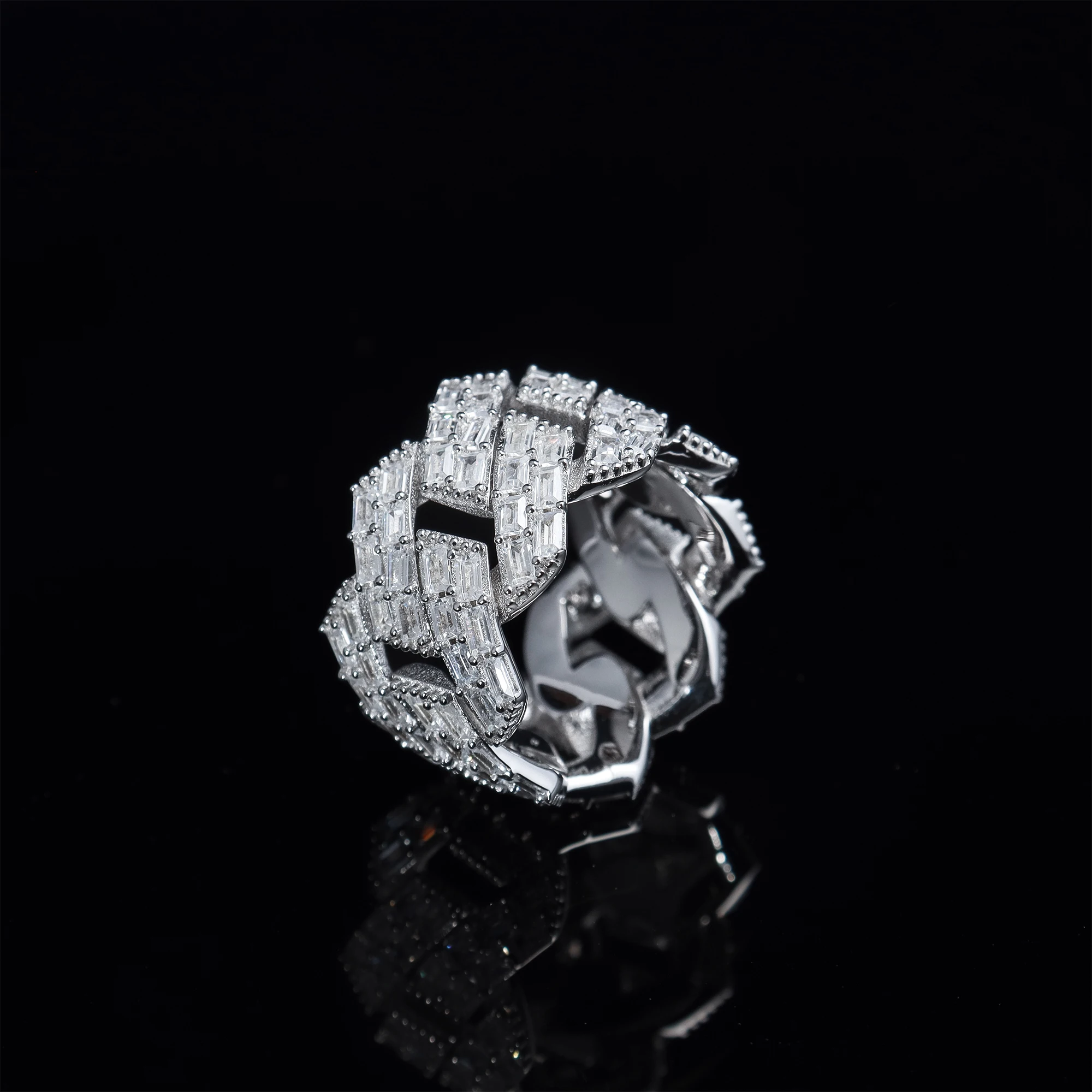 Bulk Sales New Style 925 Silver 2 Row Vvs1 D Color Moissanite Hip Hop Bling Jewelry Rings With Gra Certified