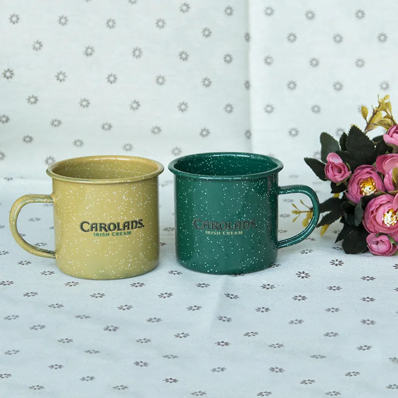 Coffee Mug Vintage Sublimation Enamel Coffee Cup Enamelware Custom Traditional Enamel Camping Mug with White Speckled Dots
