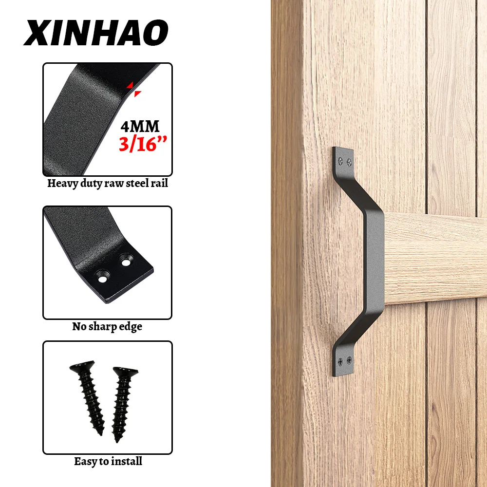 Rustproof Barn Door Cast Iron Pull Handle for Wooden Sliding Door Cabinet Pull,door & Window Handles Graphic Design Steel Black