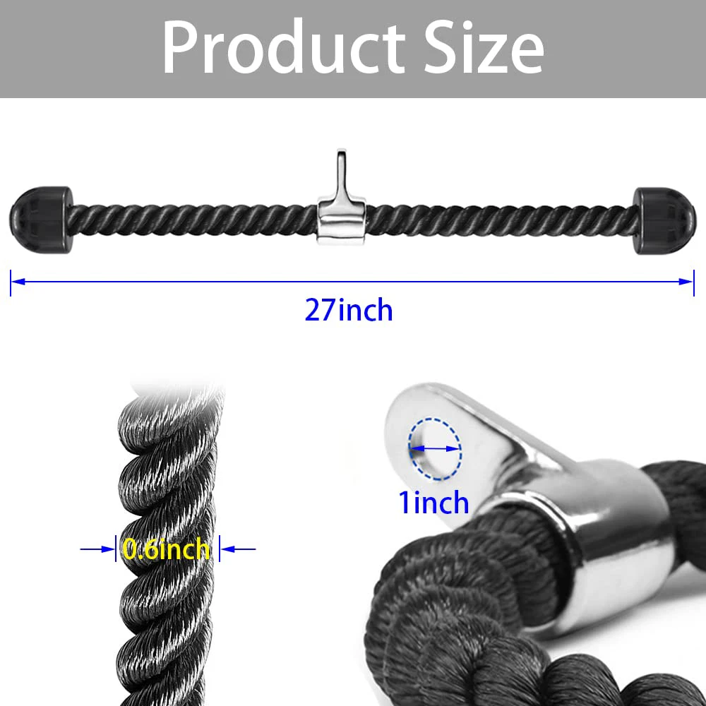 Tellus Fitness Tricep Rope Pull Down 27 Inch Heavy Duty Nylon Rope Length Easy to Grip & Non Slip Cable Machine Attachment