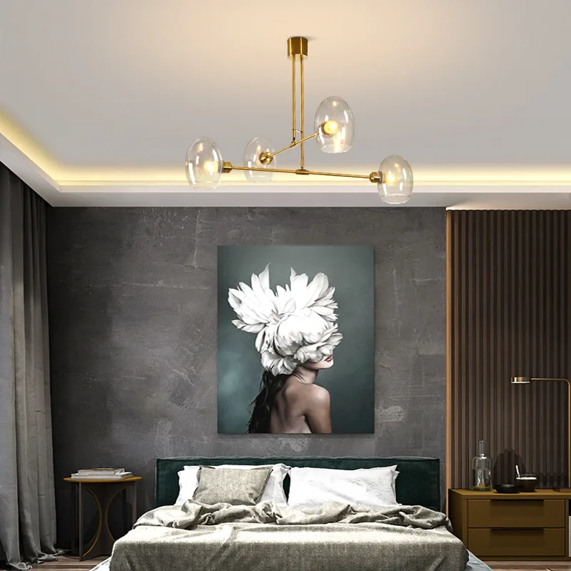 New geometric goose egg Nordic copper chandelier home modern minimalist lighting lamps LED living room light bedroom light