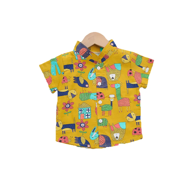 Children baby Boy Cotton Short Sleeve Shirt Summer kids boy  Print Tops Shirts Casual Blouse Clothes