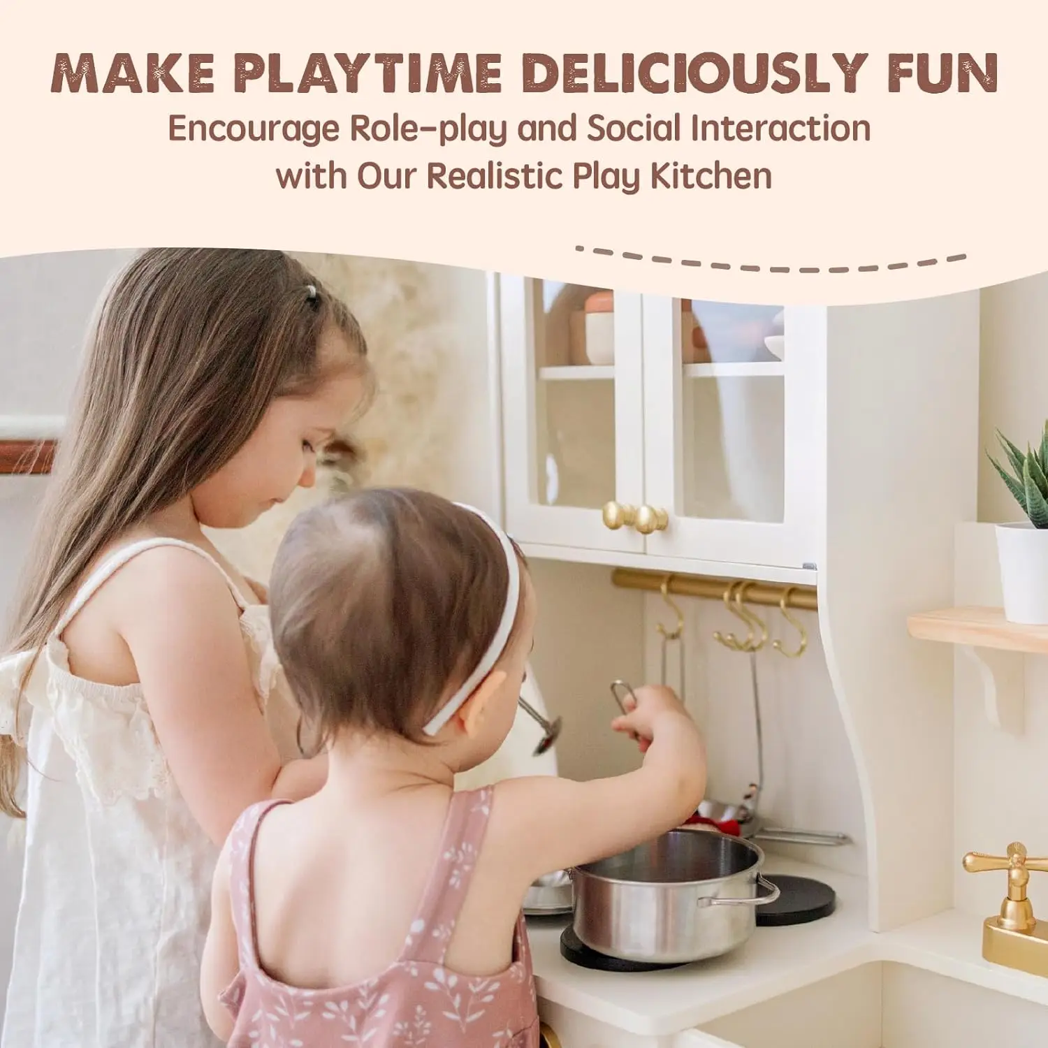 Wooden Play Kitchen with Toy Storage System, Toy Kitchen Set with Plenty of Play Features, Kids Play Kitchen Designed