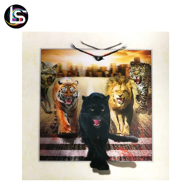 Custom Lenticular Printing Lion Painting 3d Effect Animal Pictures