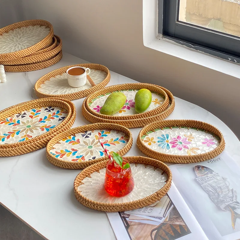 Раковины из ротанга ручной работы многоцветные перламутровые для хранения дома гостевого ресторана легкая Роскошная Корзина пикника продвинутый лоток