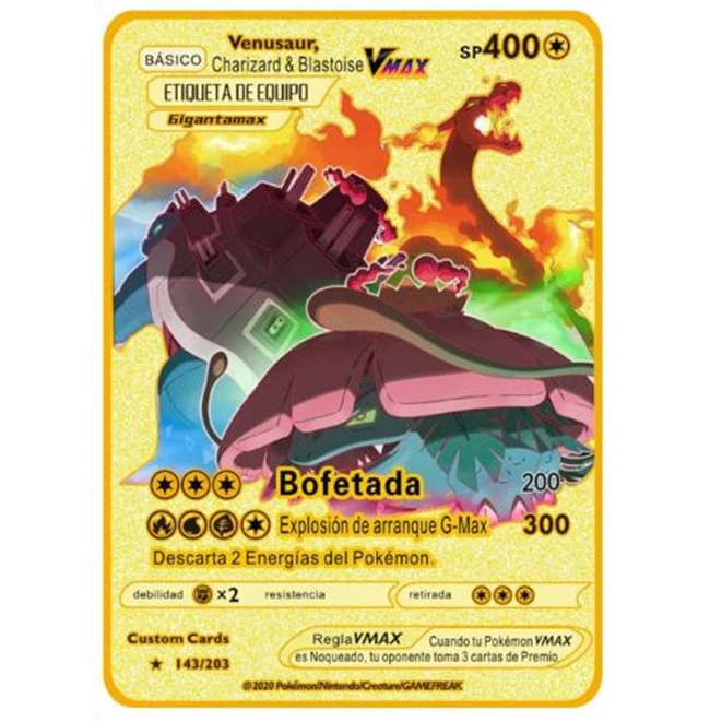 High quality Spanish metal ca Gold Metal Poke mon Cards 1st First Edition Trading Playing Cards Game Charizard,Blastoise