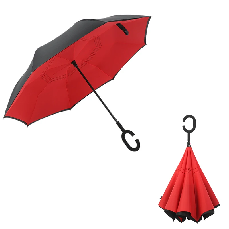 
2020 new style custom logo double layers C handle reverse inverted umbrella promotion umbrella 