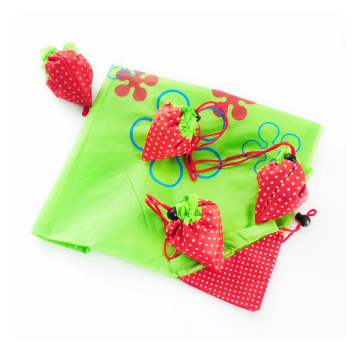 Vietnam Factory Wholesale Custom Logo RPET Printed Strawberry Foldable Polyester Shopping Bag Reusable Grocery Bags
