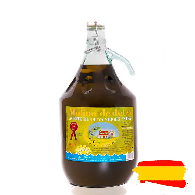 
Испанское Экстра девственное оливковое масло, 5 литров, стеклянная бутылка Molino de Zafra company, Экстра девственное оливковое масло от экстремадуры 