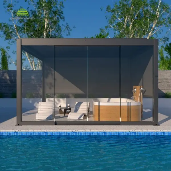 Outdoor 3x3 3x4 4x4 5x4 Motorized Roof Pool Pergola Gazebo with Adjustable Louvre Roof