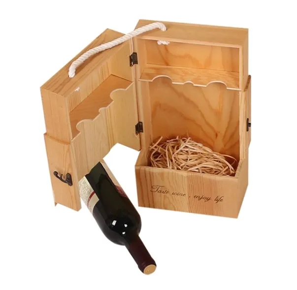 Бесплатный образец новый дизайн высокое качество 2 бутылки деревянная коробка для вина