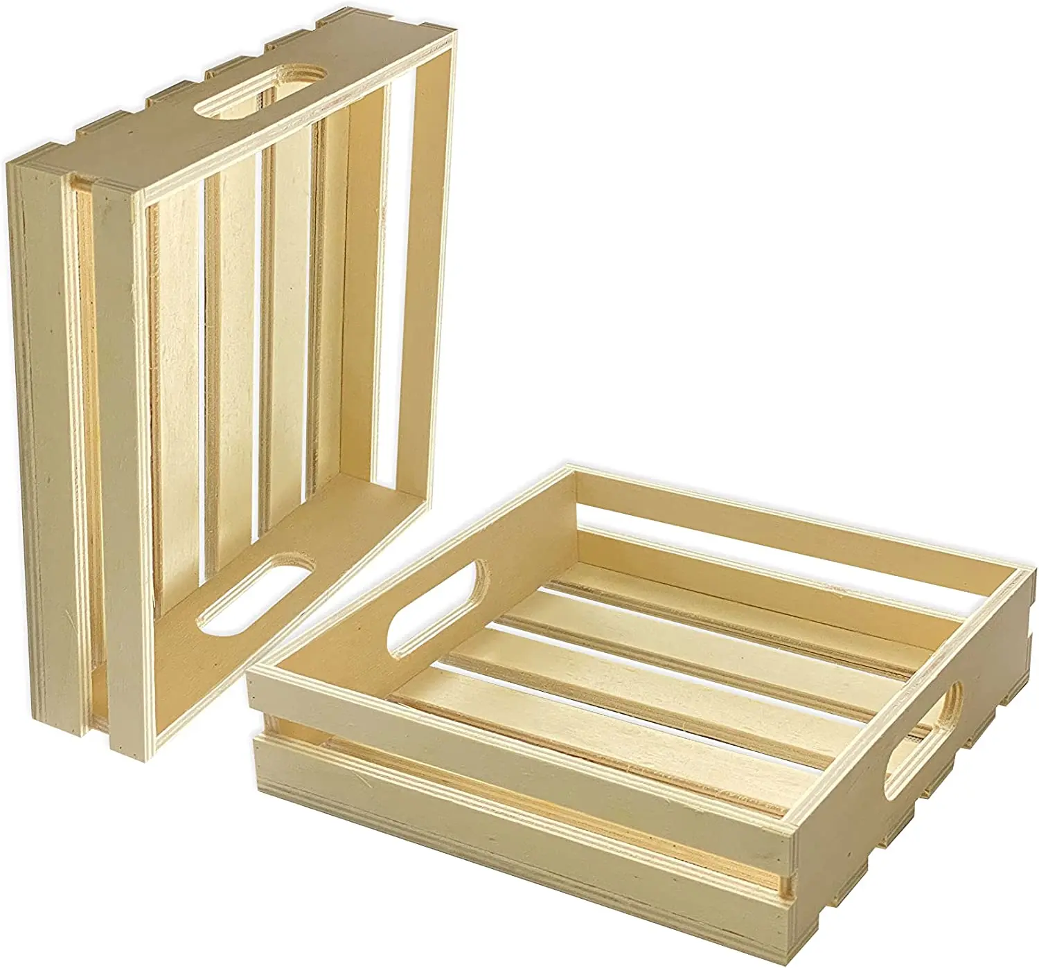 Wooden Crafts Pallet Crates With Handle, Blank Wood Trays Square Storage For Diy Crafting Decorations