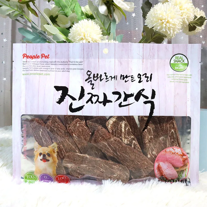 Top selling pet treat LOW MOQ Air dried beef strips 300g/bag OEM Packing