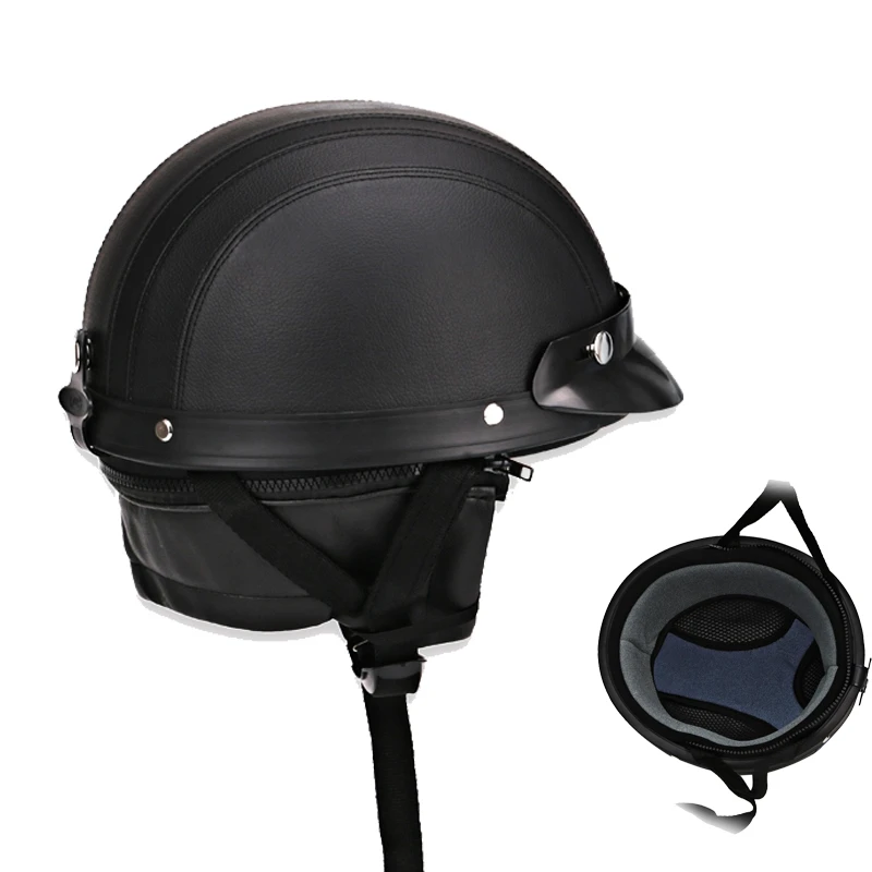 
Military Style Retro Half Pilot Helmet Motorcycle Men Women Leather Vintage 3/4 Open Face Helmet Scooter Bike Moto 