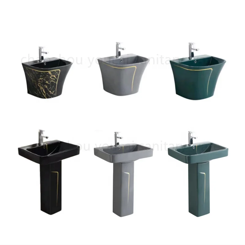 Luxurious ceramic lavabo bathroom Ceramic Sink Semi Black blue gray Color Wash pedestal Basin And Wall Mounted Sink
