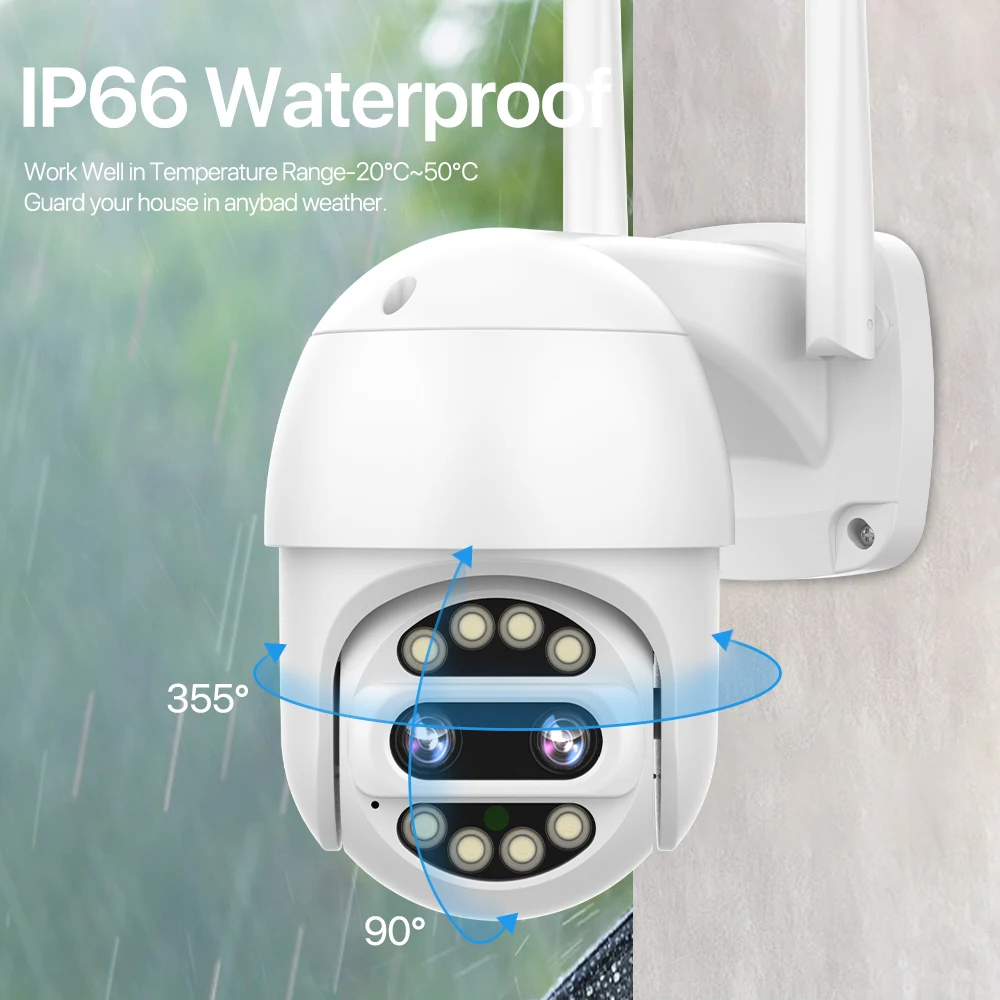 Full Color 4MP 10X Double Lens Outdoor Night Vision P2P Icsee Waterproof Wifi CCTV PTZ Camera