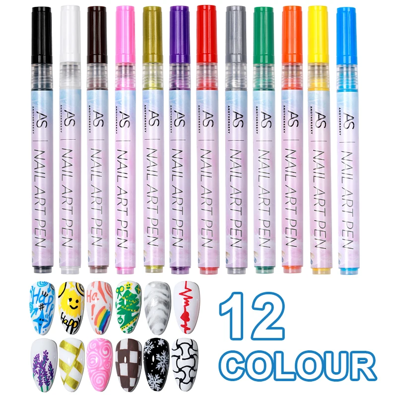 AS 12 Pcs/Set Nail Art 3D Painted Pen Drawing Nail Point Graffiti Dotting Pen Flower Pen Hook Line DIY Nail Art Gel