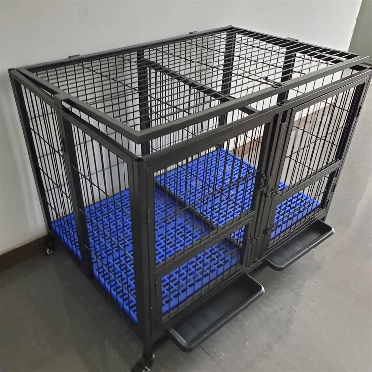 Single layer double door heavy duty dog pet kennel cage stainless steel large collapsible dog cage with wheels