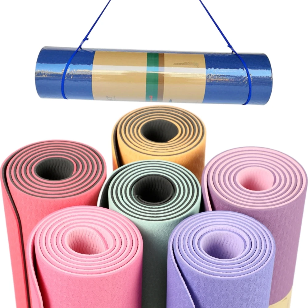 2023 Hot sell yogamatte tpe 6mm double layer good price yoga matt custom logo eco friendly yoga mat set with blocks and strap