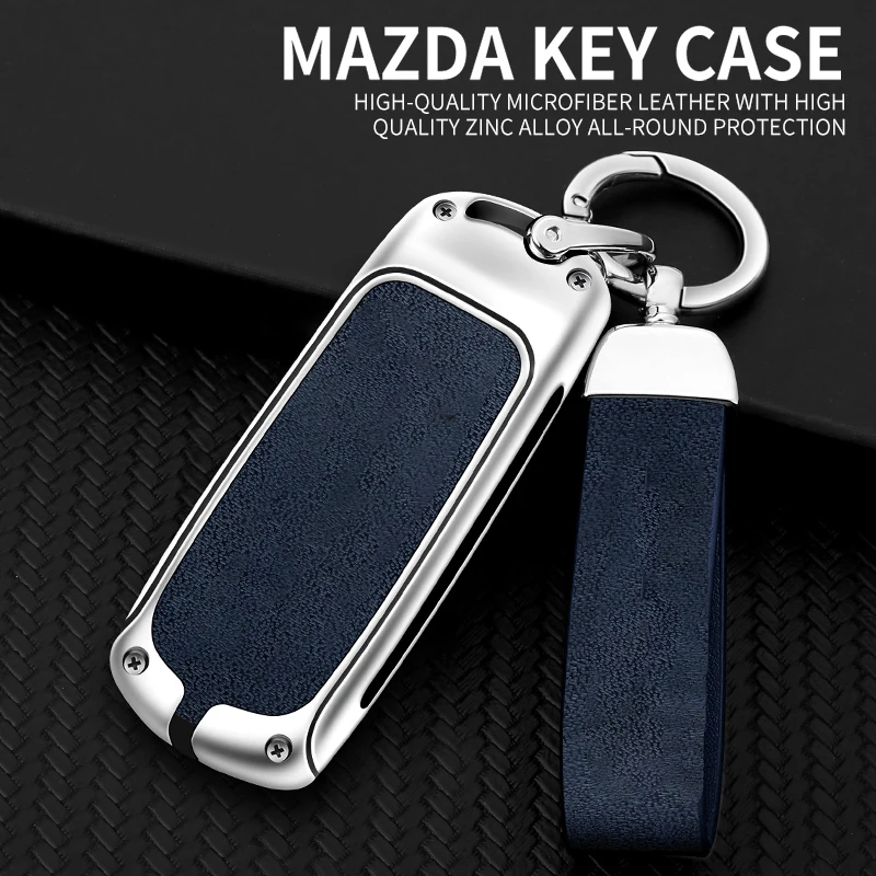 Metal Leather Car Logo Key Case Cover For Mazda 2 3 5 6 Demio CX-3 CX-4 CX-5 CX-7 CX-9 MX-5 Atenza Axela Keychain Accessories