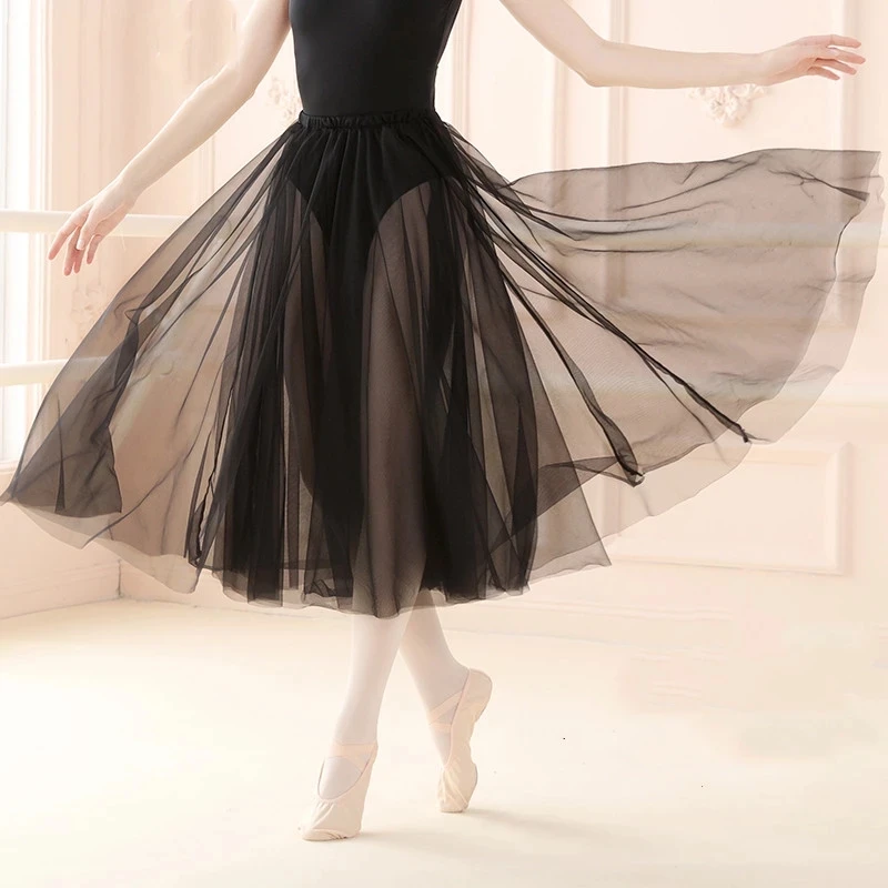 Women Ballet Dance Skirt Black White Soft Tulle Long Skirt