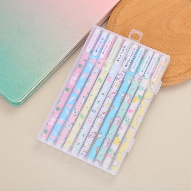 Creative color neutral pen cartoon student stationery 10 pen set office supplies signature pen