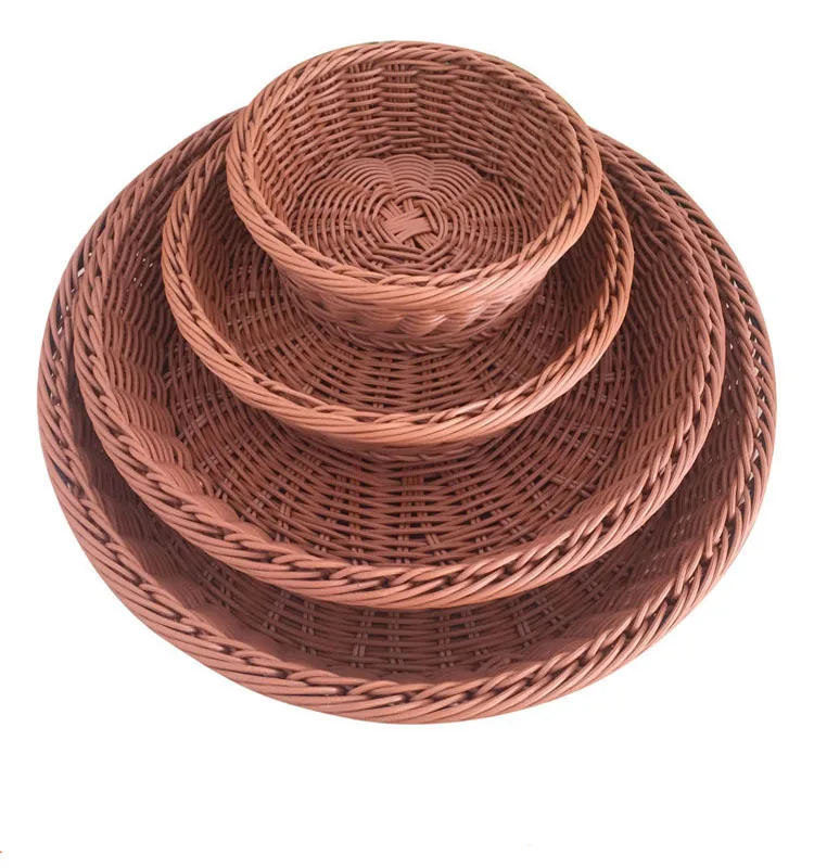 Fruit Rattan  Storage Basket Bread Woven Supermarket Plastic Natural Small Plastic Basket for Gift Plastic Tray