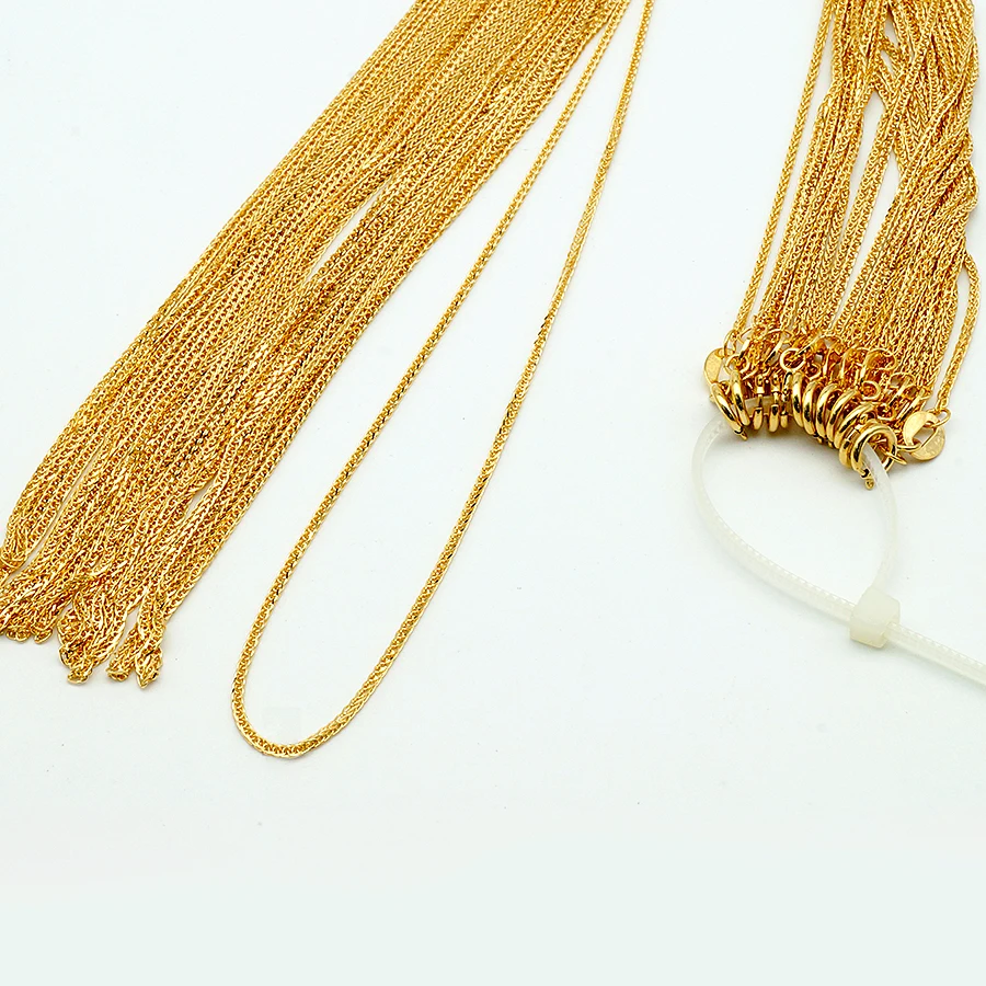 Factory Wholesale 1.1mm 18K Solid Yellow Gold Square Wheat Chain AU750 Fashion Long Chain Design 18inch for Women