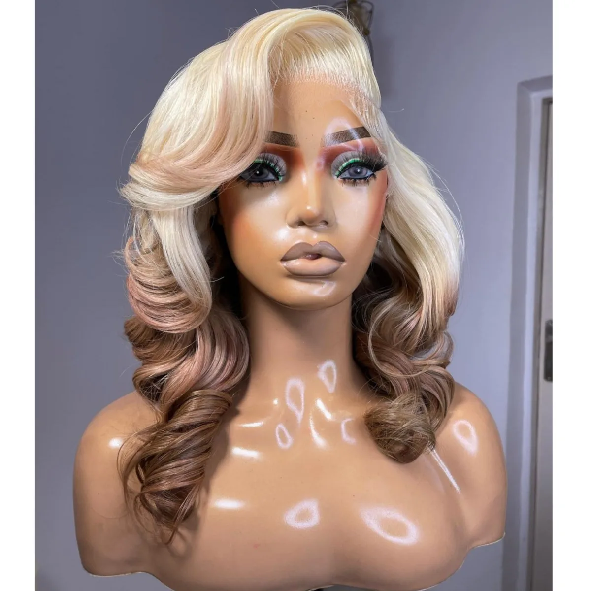 Glueless Thick 180% Density Ombre 613 Color Loose Wave Virgin Brazilian Cuticle Human Hair HD Transparent Lace Front Wigs