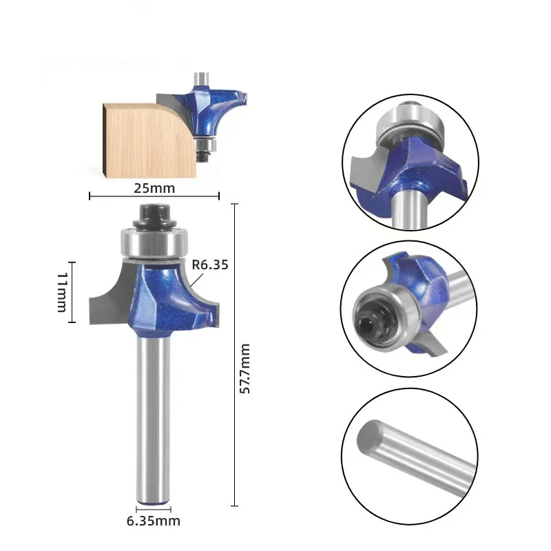 1/4 1/2 Shank High Quality Corner Round Router Bit Round Over Edging Cutter Tungsten Carbide Milling Cutter for Wood PVC