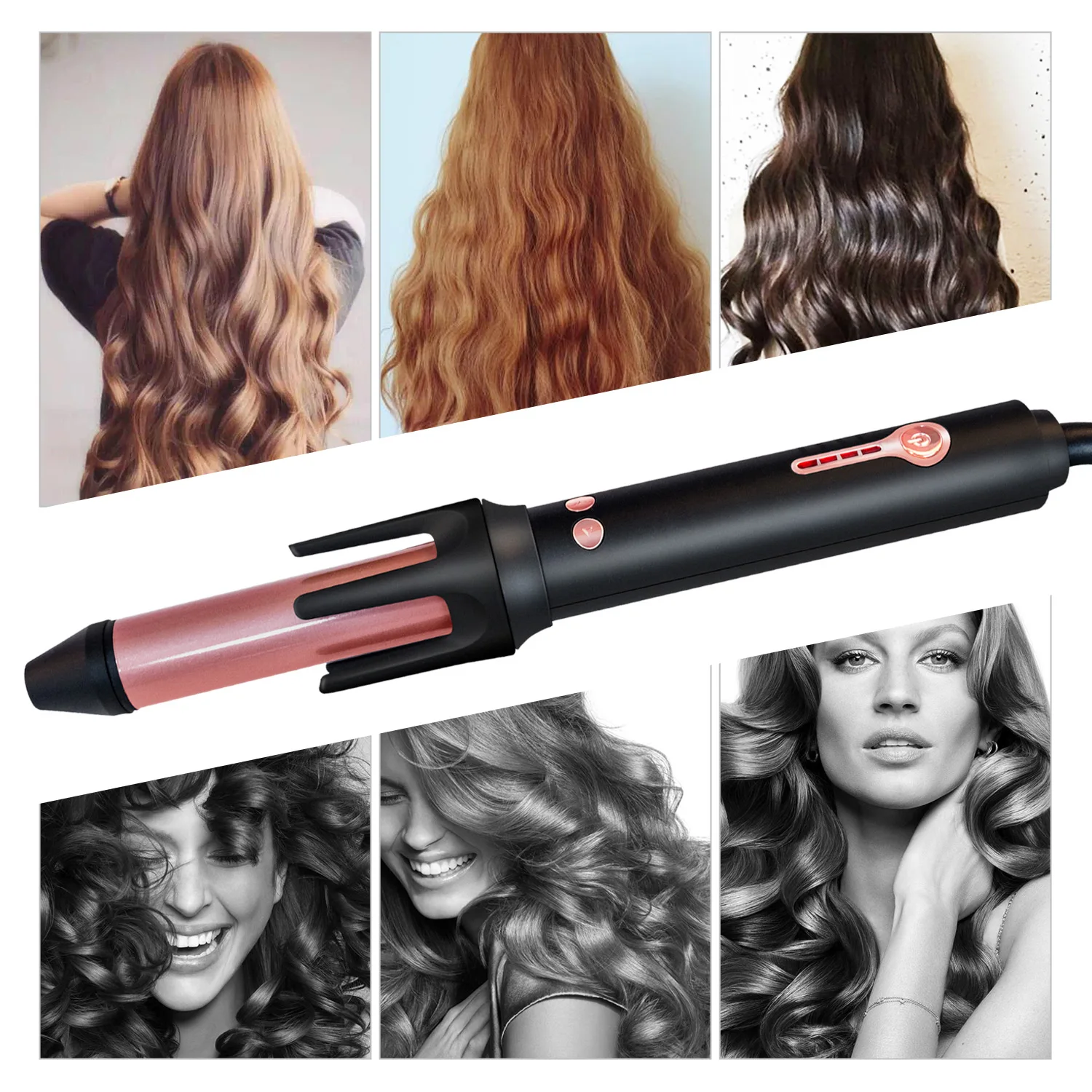 Digital automatic rotating hair curling iron with lcd display swiveling head hair curler