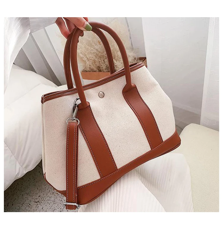 custom ladies fashion zipper leather canvas handbag tote bag vintage bag  for women heavy duty canvas tote bags