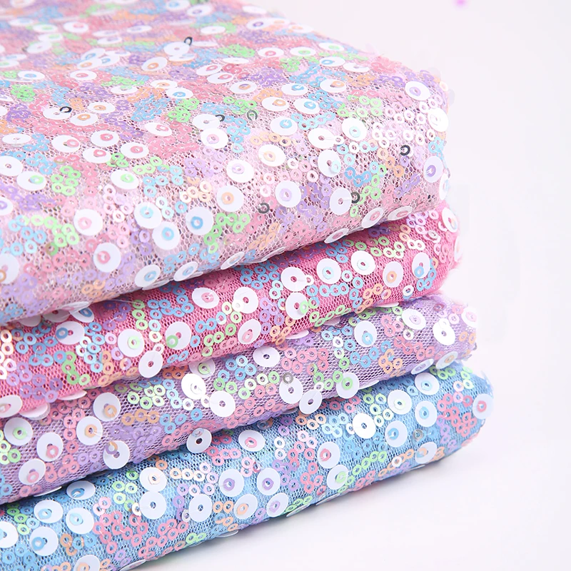 Wholesale Colorful Sequin Fabric Double Layer 3mm+9mm Mesh Mix Sequin Fabric