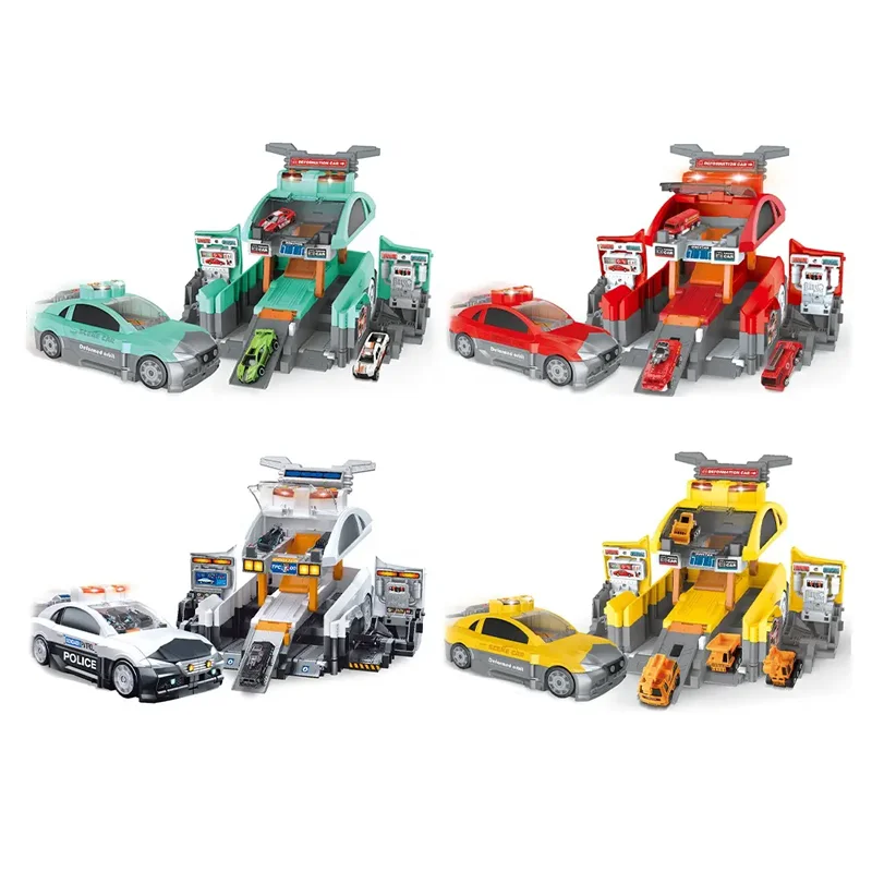 Kids electric city track parking lot plastic toy car garage play set with light and sound