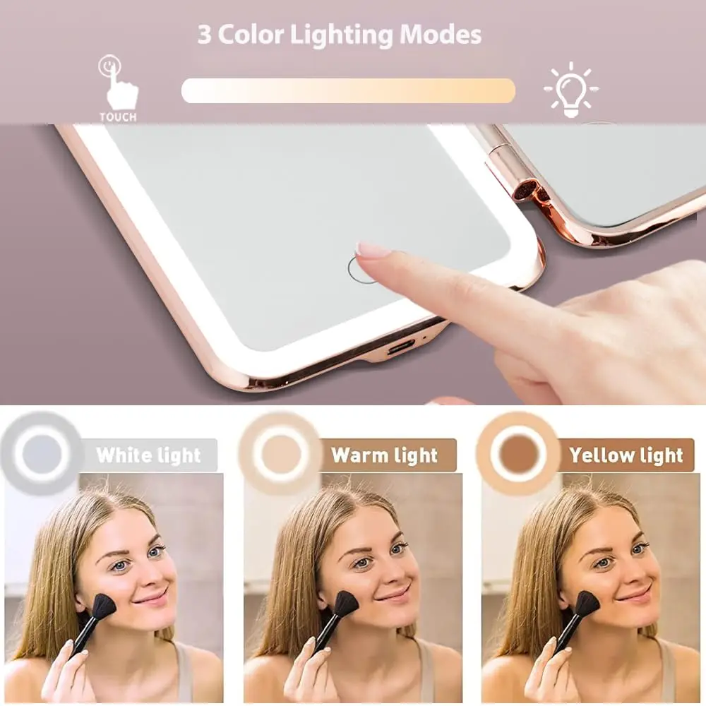 Antique Single-Sided Handheld Cosmetic Mirror with Lights for Makeup