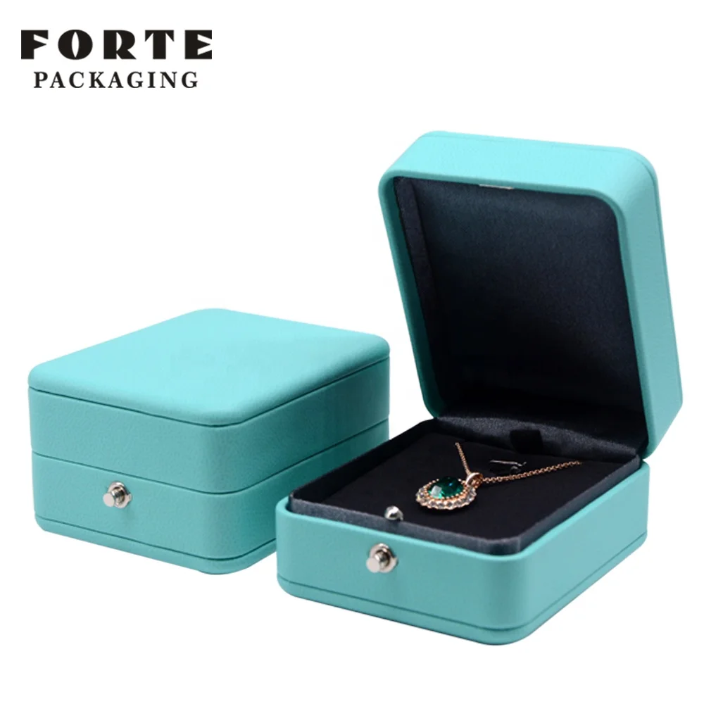 FORTE T blue Luxury Small Button Custom Logo PU Leather jewelry packaging  boxes jewelry Ring Box