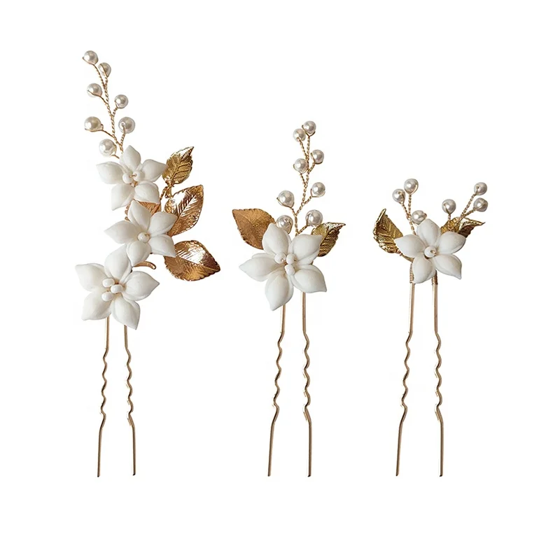 Bohemian Style Hair Pin Bridal Accessories Ceramic Flower Headpiece Wedding Jewelry Earring Hairpins