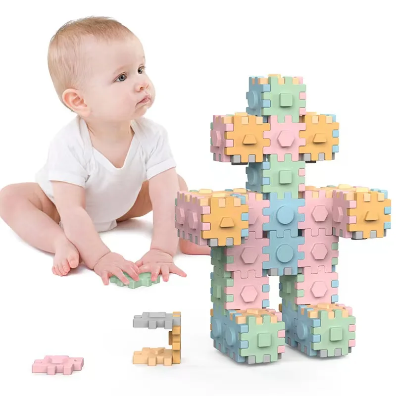 6 Sides 3D Jigsaw Educational Silicone Toys Montessori Multifunction teether Kid Baby Activity Cube Free Combination Toy