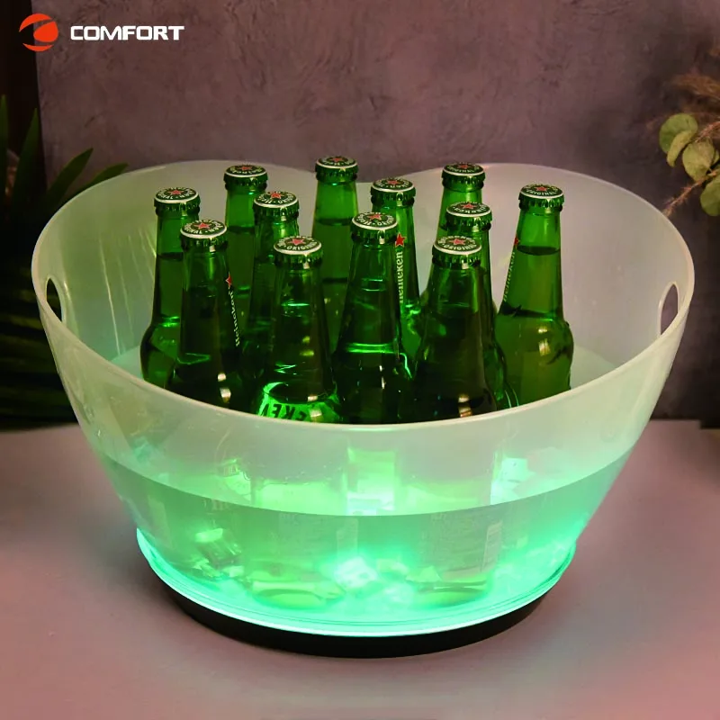 Cooling Ice Bucket Wine Ice Buckets for Parties Custom Logo 3.5L Minimalist Plastic Square Flashing Sustainable Led Ice Bucket