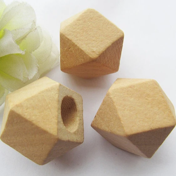 Good Quality Large Big Hole Unfinished Faceted Natural Wood Spacer Beads Charm Finding  Geometric Figure Wooden Beads