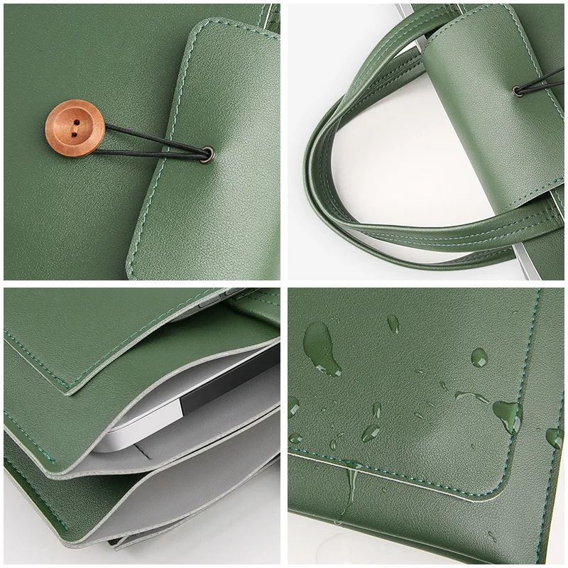 4 Pockets Soft PU Leather Laptop Bag with Custom Logo Waterproof Protector Cover Notebook Case Sleeve Protective Feature